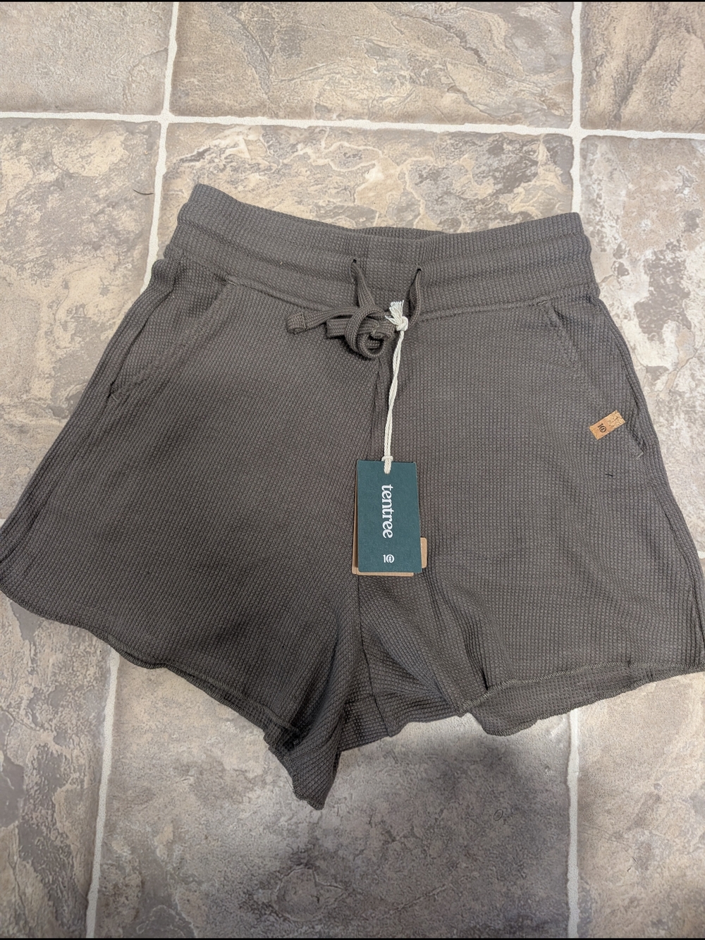 tentree Women's Charcoal Waffle Knit Drawstring Shorts